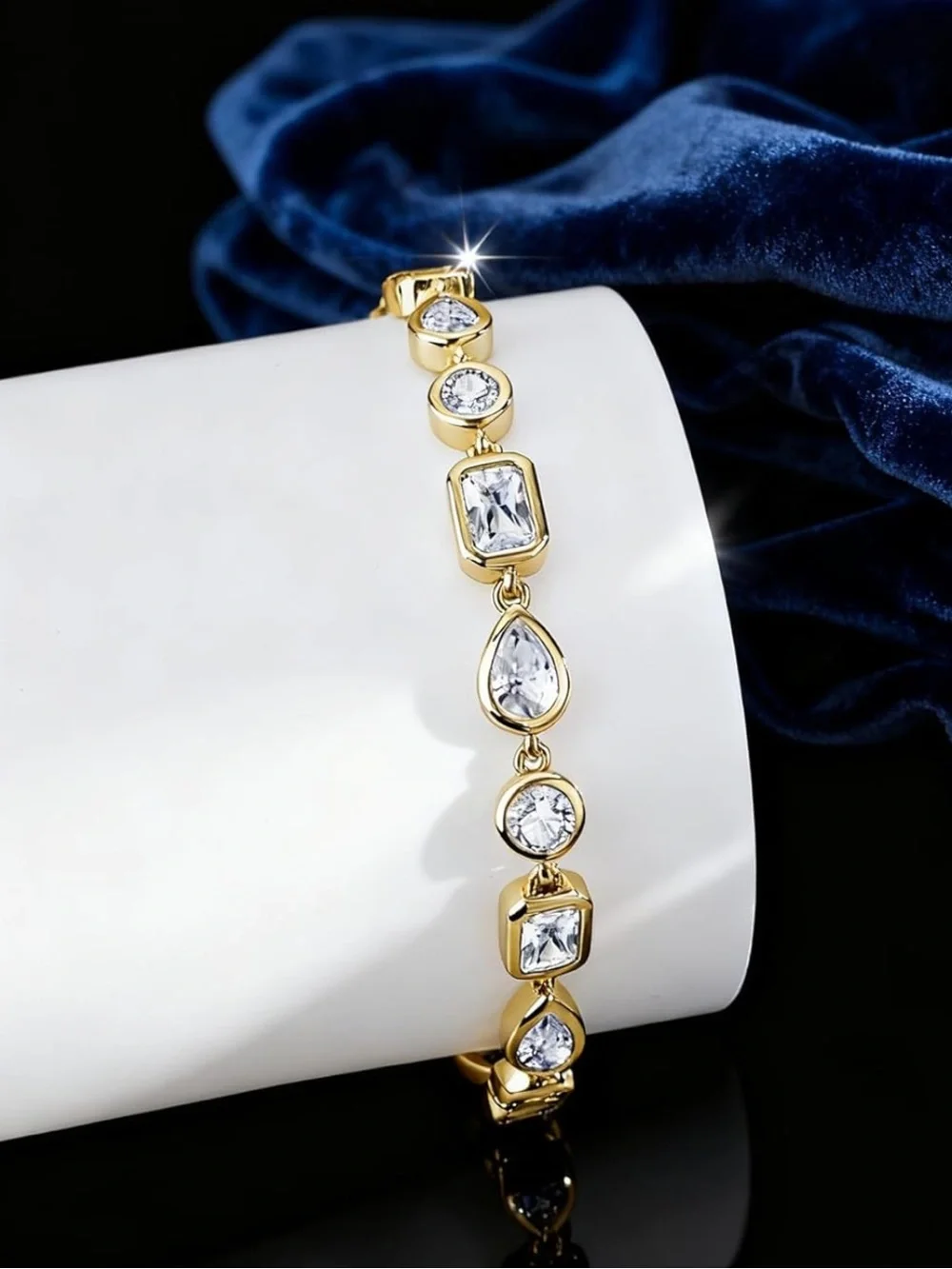18K Yellow Gold Plated Tennis Bracelet‎ Dainty Cubic Zirconia Chain Bracelet